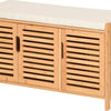 Bamboe schoenenkast met bankje Schoenenbank met 3 vakken Zitkussen Schoenenkast Opbergkast voor gang Hal 50x90x35cm Beige