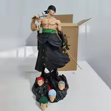50cm Anime Draagbaar Mes Roronoa Zoro 5 Uitwisselbare Koppen Beeldje Model Figuur Collectible Decoratie Speelgoed Cadeau