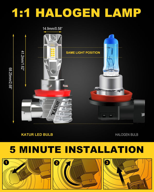 H11 LED Koplamp Lampen, H8 H9 LED Lamp 16000LM 6000K Wit 500% Helderheid Fanless Waterdicht Mini Maat Plug and Play, Set van 2