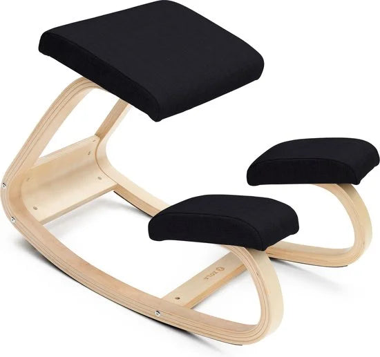 Kniestoel - Ergochair - Ergonomische werkkruk en Bureaustoel - Werkkruk - Max 130 kg - Naturel Hout, Zwart Linnen