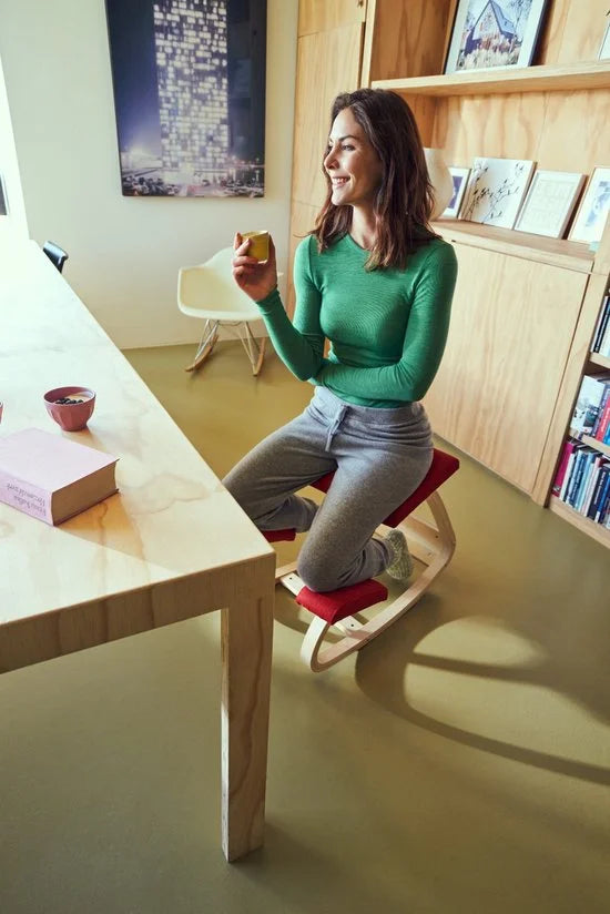 Kniestoel - Ergochair - Ergonomische werkkruk en Bureaustoel - Werkkruk - Max 130 kg - Naturel Hout, Zwart Linnen