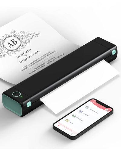 M08F Thermal Printer - Draagbare Draadloze A4 Mobiele Printers voor Thuisgebruik Kantoor, Bluetooth Inkless Printer Compatibel met Laptops & Smartphone,Zwart