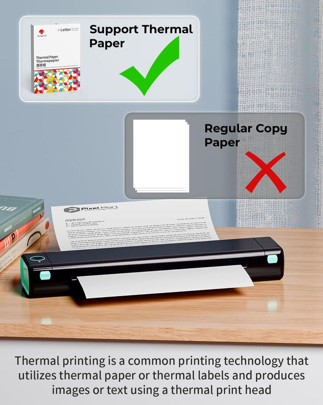M08F Thermal Printer - Draagbare Draadloze A4 Mobiele Printers voor Thuisgebruik Kantoor, Bluetooth Inkless Printer Compatibel met Laptops & Smartphone,Zwart