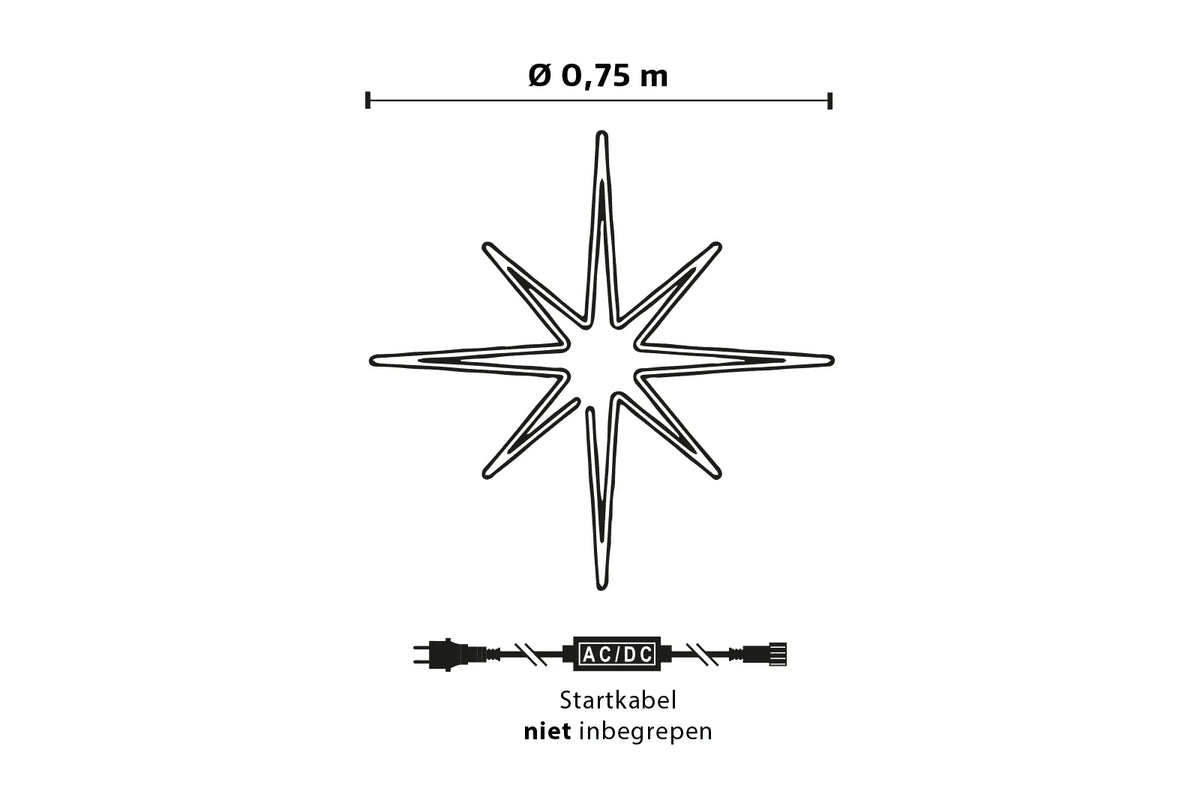 Grote kerstverlichting ster · Koud wit · Ø 75 cm · Koppelbaar · IP67