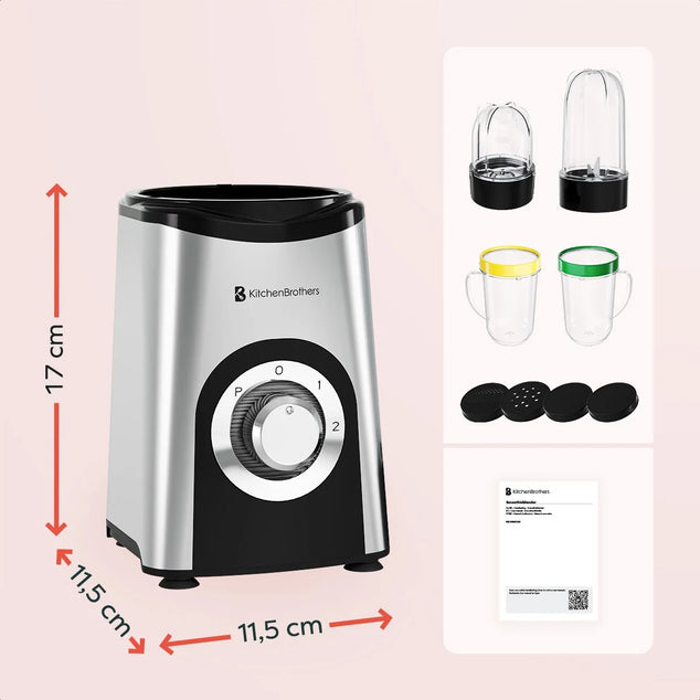 Smoothie Blender - 2-in-1 - Blender to Go - 4 Bekers - Smoothie Maker To Go - Mini Blender - Zilver