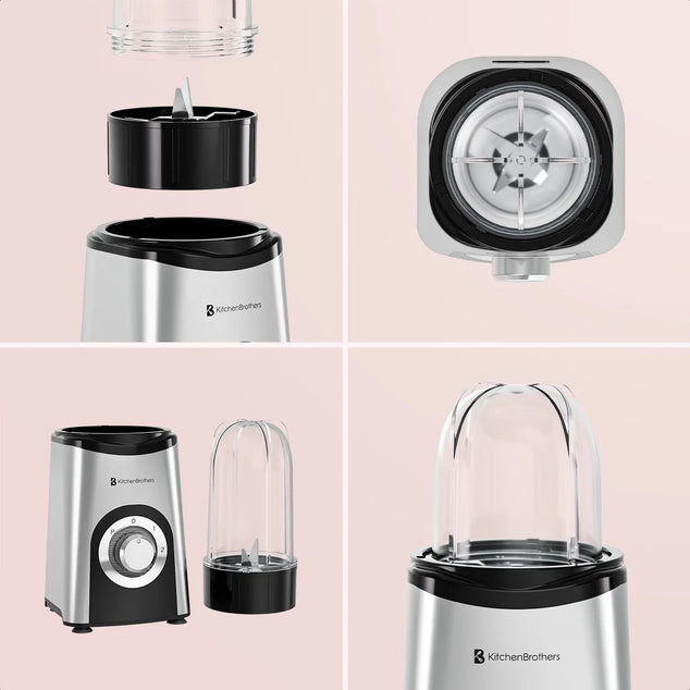 Smoothie Blender - 2-in-1 - Blender to Go - 4 Bekers - Smoothie Maker To Go - Mini Blender - Zilver