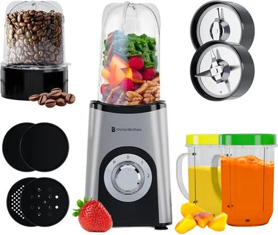 Smoothie Blender - 2-in-1 - Blender to Go - 4 Bekers - Smoothie Maker To Go - Mini Blender - Zilver