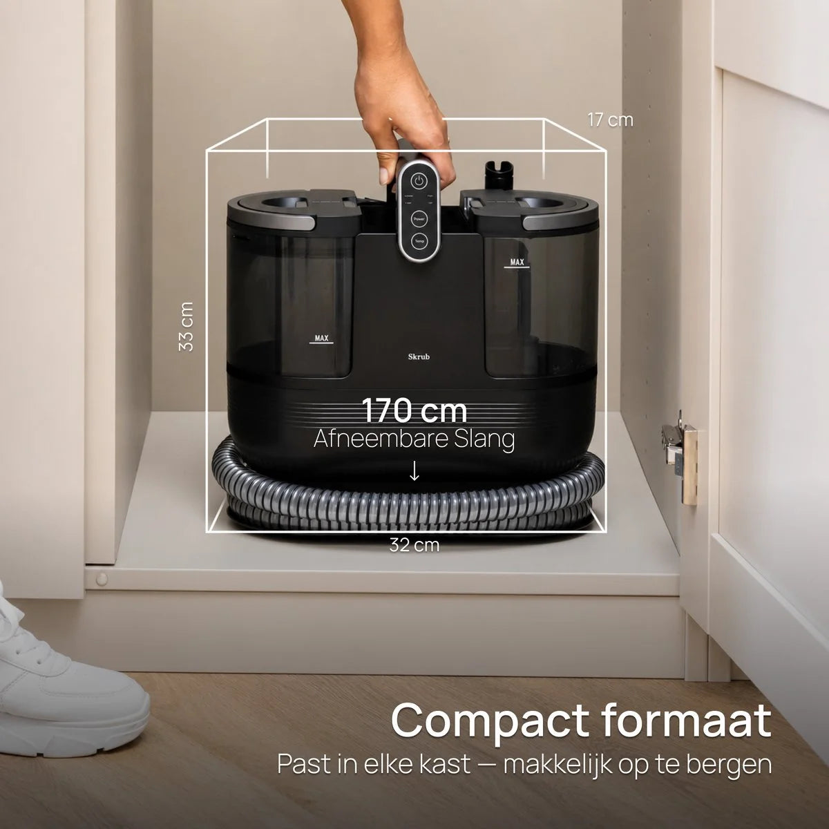 Skrub Tapijtreiniger 1300W – Verwarmbaar tot 60°C – Compacte Vlekkenreiniger – Bank reiniger – Meubel- & Zetelreiniger