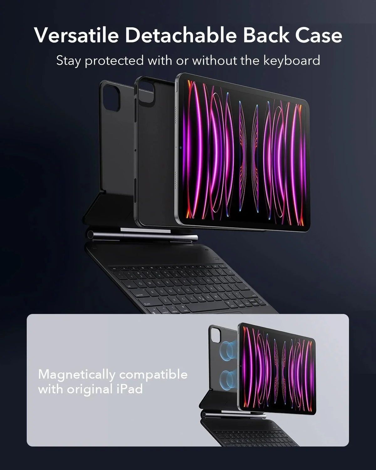 ESR Toetsenbord Hoes Geschikt voor iPad Pro 12.9 (6th/5th/4th/3rd Gen) - Rebound Magnetic Keyboard Case 360 - Book Case met Standaard - Zwart