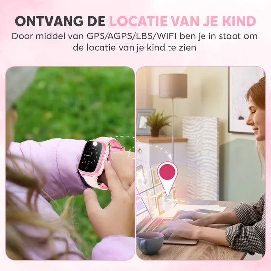Rock&Rose 4G GPS Horloge Kind - SOS Functie - Kinder Smartwatch - Kinderhorloge Meisje Smartwatch - Smartwatch Kinderen - Roze