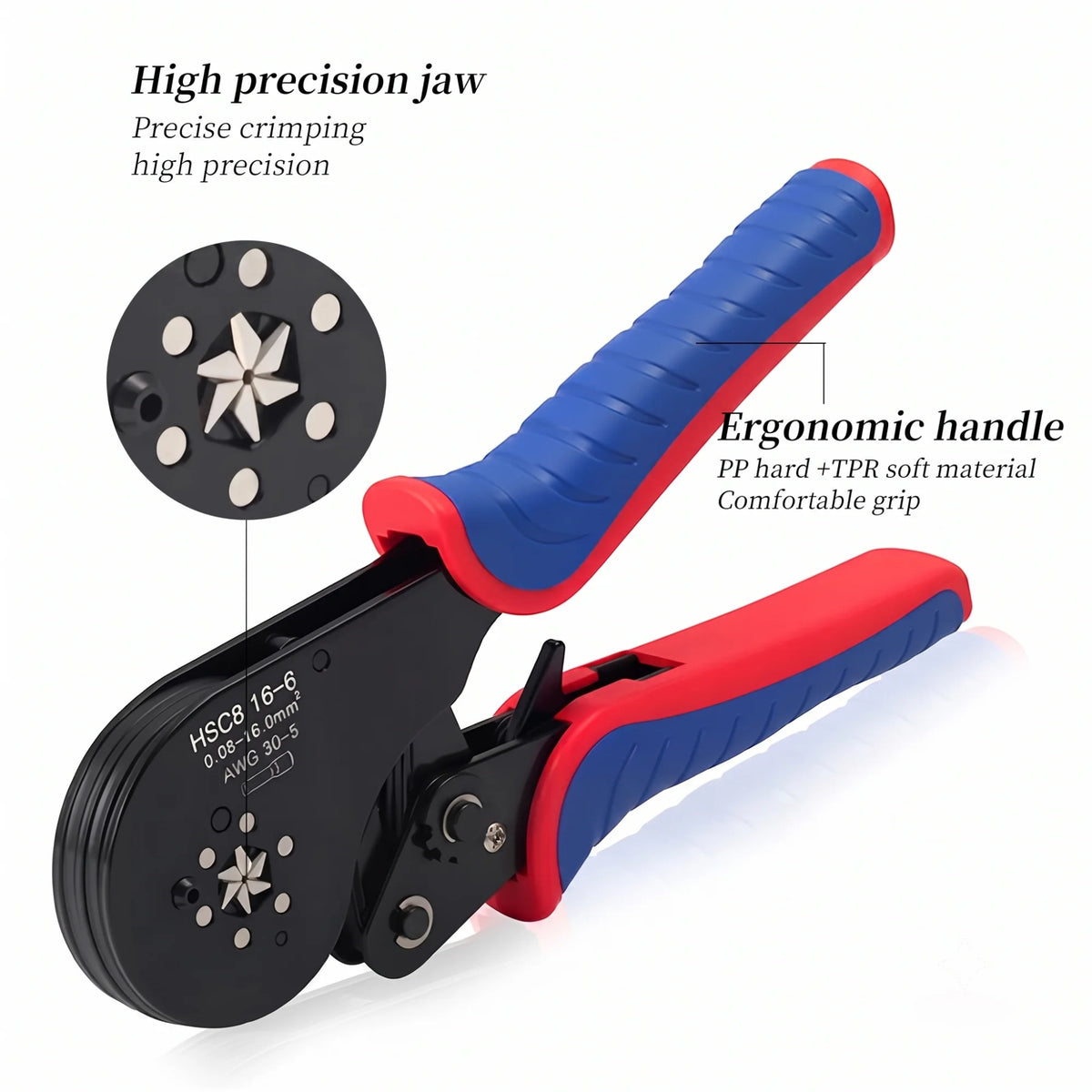 Krimptang, 0,08-16 mm² Krimptang voor elektrische kabelschoenen