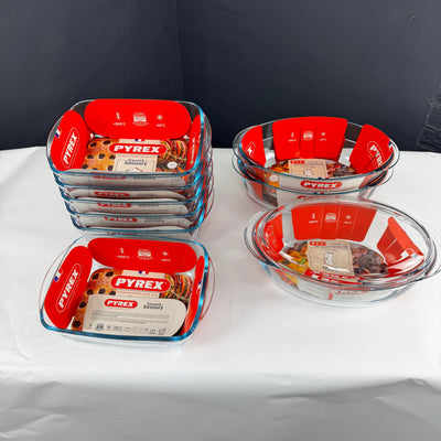 Konvolut – Pyrex-Auflaufformen 28 x 20 cm (2,5 l) und 33 x 20 cm (4,1 l) + Deckel