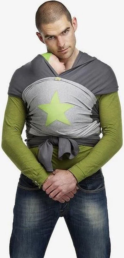 0 - Bykay - ByKay Draagdoek Design Antraciet/ Grijs Melee/ Ster Appelgroen - Small