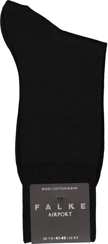 FALKE Airport warme ademende Merino Wol Katoen Heren Sokken zwart - Maat 41-42