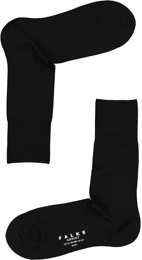 FALKE Airport warme ademende Merino Wol Katoen Heren Sokken zwart - Maat 41-42