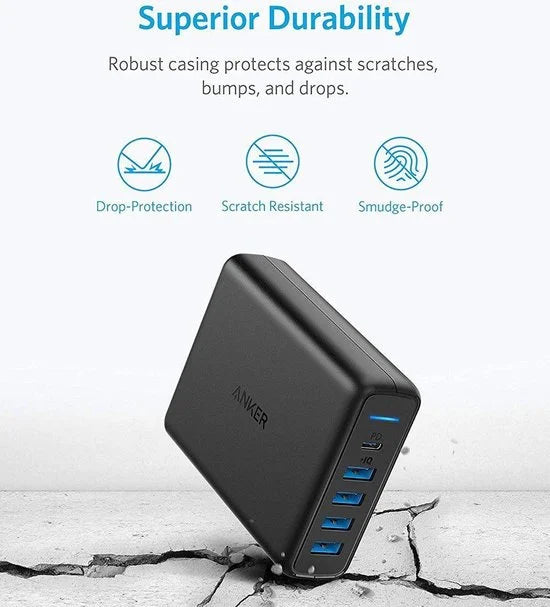 Anker PowerPort 5+ - 4x USB-A / 1x USB-C - Zwart