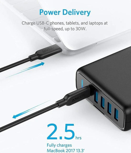 Anker PowerPort 5+ - 4x USB-A / 1x USB-C - Zwart