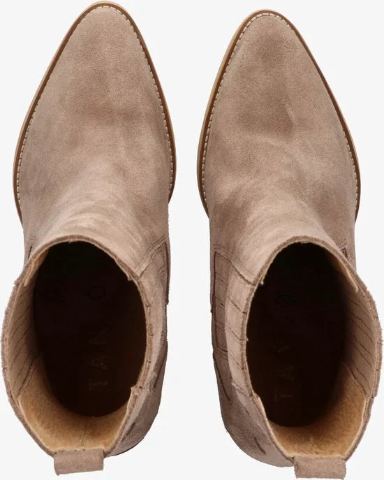 Tango | Ella square 9-e taupe suede western ankle boot - natural heel/sole | Maat: 38