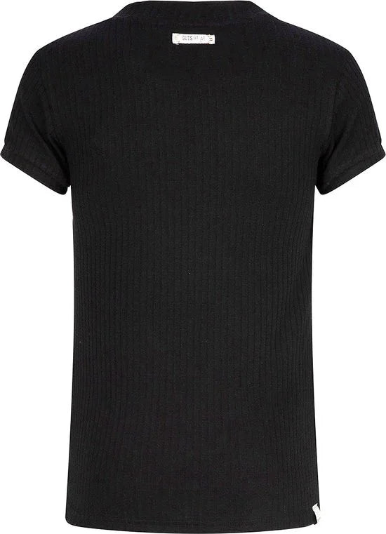 Indian Blue meiden t-shirt met rib contrast Black