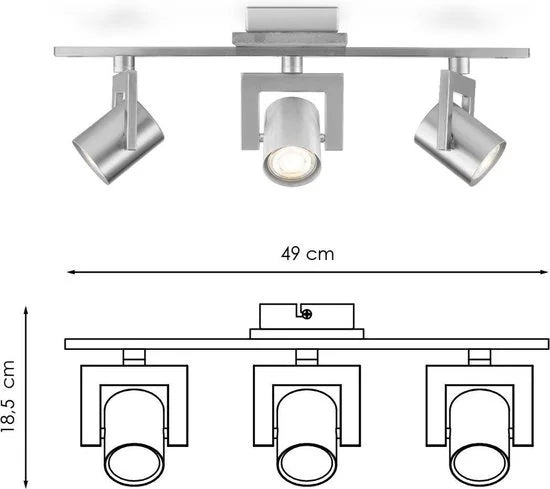 Home Sweet Home - Industriële LED Opbouwspot Concrete - Beton - 49/11.5/18.5cm - 3 lichts plafondspot - Dimbaar - inclusief LED lichtbron - GU10 fitt