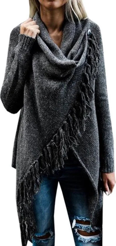 Gebreide Tassel Vest - Maat L - Donkergrijs - Bohemian Ibiza stijl