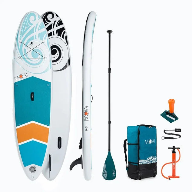 Sup Placa SUP MOAI 10'6", albastra, 320x81x15cm, set complet cu torba, vasla, leash, pompa, fin, kit de reparare