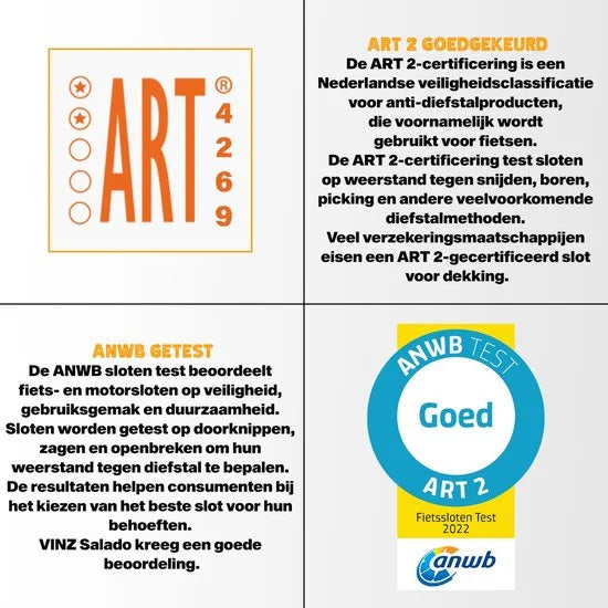 VINZ Salado ART2 Fietsslot - 90cm (ANWB Slotentest 4/5 sterren)