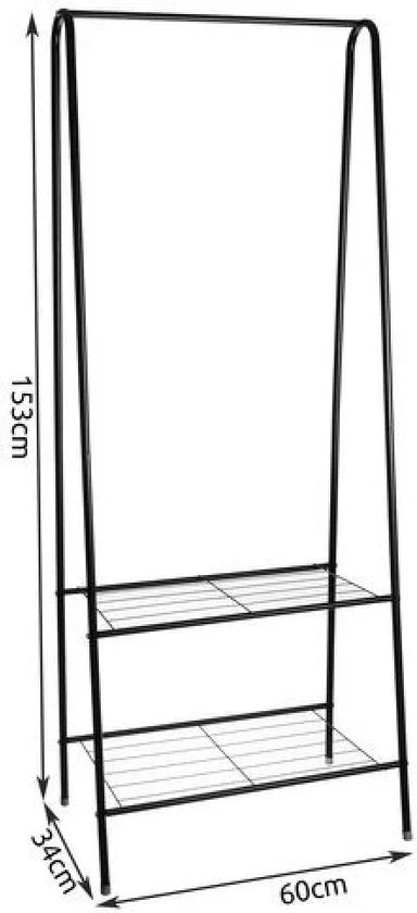 Kledingrek - Schoenenrek - Met twee planken - Voor kleding - Kleding ophangen - Zwart - Metaal