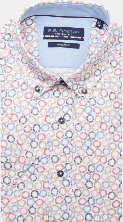 R.B. Boston Casual hemd korte mouw Roze Regular Fit 416670/302