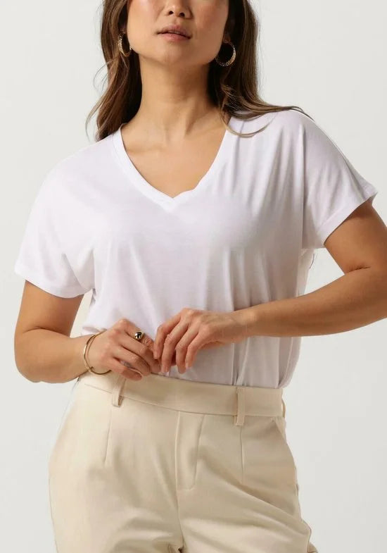 MSCH Copenhagen Mschfenya Modal V Neck Tee Tops & T-shirts Dames - Shirt - Ecru - Maat S/M