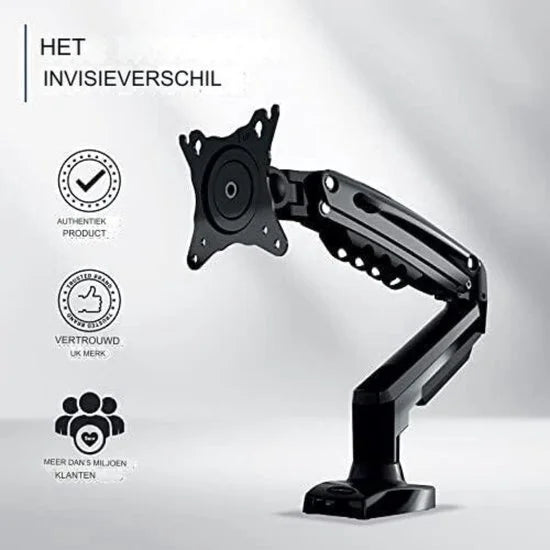 Monitorsteun voor schermen van 19-32 inch, VESA 75 en 100 mm standaard met enkele arm Bureauklem, in hoogte verstelbaar met kantelen, draaien, rotere