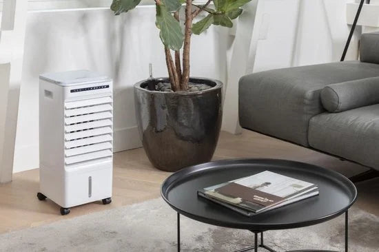 Dutch Originals Aircooler op Wielen - Luchtcooler 6 Liter - Mobiele Aircooler met 3 Snelheden - Met Ingebouwde Timer en Zelfdraaiende Functie - 65 W