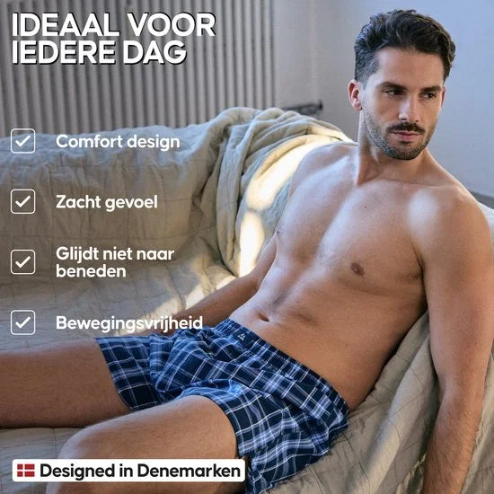DANISH ENDURANCE Losse Boxershorts Biologisch Katoen Heren Ondergoed - knoopgulp - 4 of 6 pack - Blauw Grijs Mix - Maat L