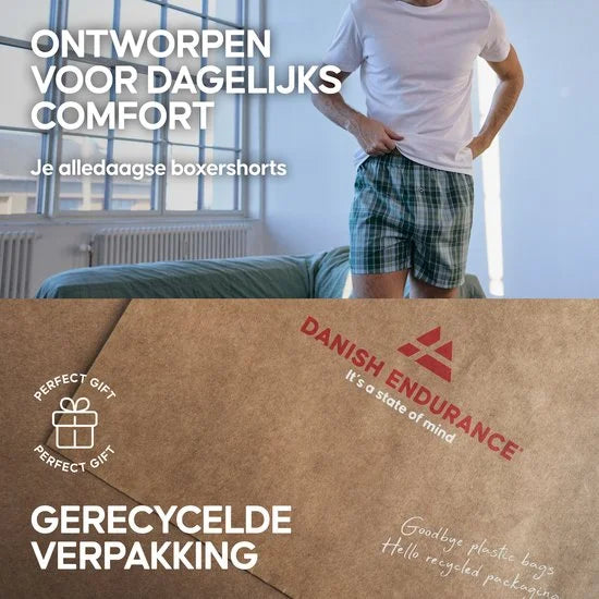 DANISH ENDURANCE Losse Boxershorts Biologisch Katoen Heren Ondergoed - knoopgulp - 4 of 6 pack - Blauw Grijs Mix - Maat L