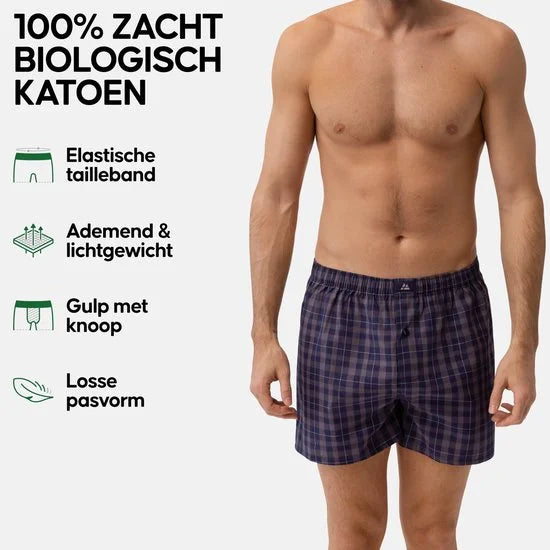 DANISH ENDURANCE Losse Boxershorts Biologisch Katoen Heren Ondergoed - knoopgulp - 4 of 6 pack - Blauw Grijs Mix - Maat L