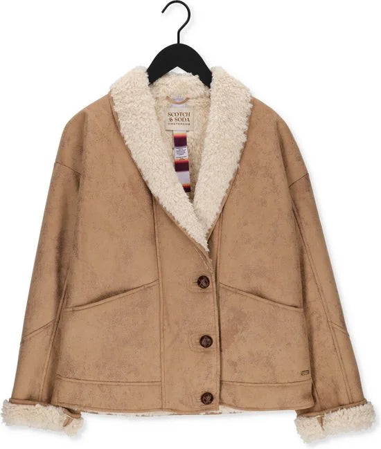 Scotch & Soda Faux Shearling Jacket With Shawl Collar Jassen - Camel
