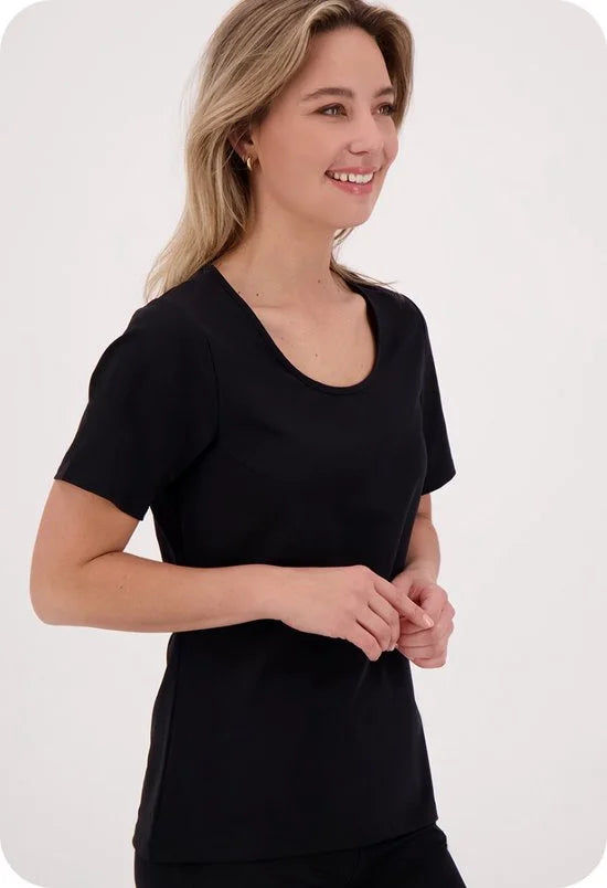 T-shirt Zwart van Je m'appelle - Dames Travelstof- Maat XXL