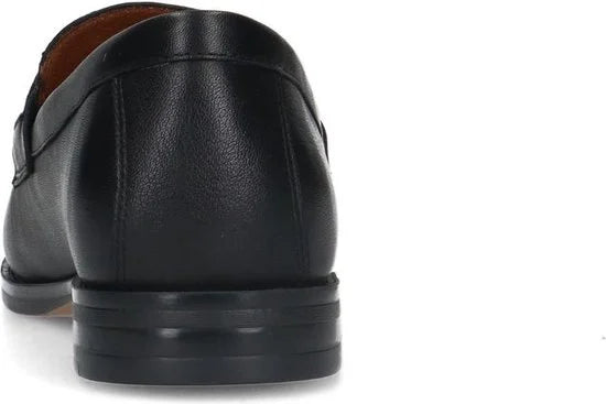 Manfield - Dames - Zwarte leren loafers met vierkanten chain - Maat 37