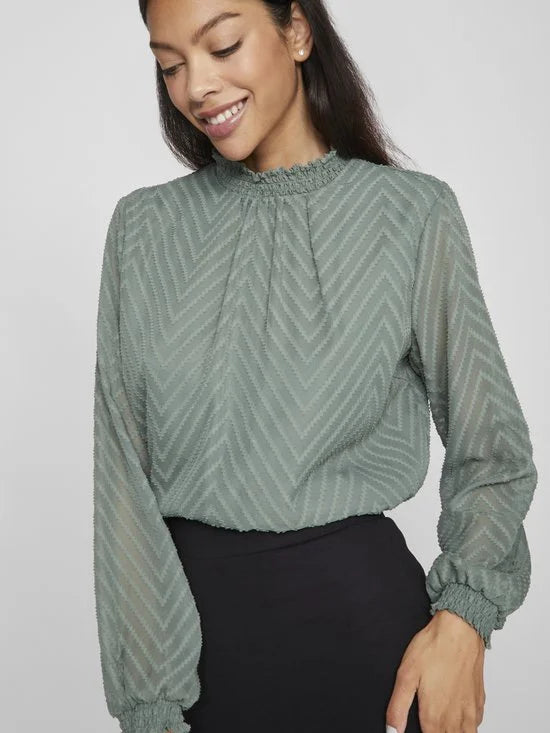 VILA - VIMICHELLE L/S HIGH NECK TOP/RP4/KA - Dames - Blouses