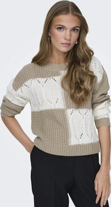 Jacqueline de Yong Trui Jdyjusty L/s Mix Structure Pullover 15276930 Cement/cement Dames Maat - M