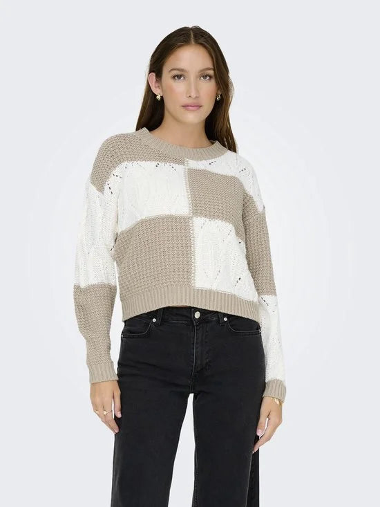 Jacqueline de Yong Trui Jdyjusty L/s Mix Structure Pullover 15276930 Cement/cement Dames Maat - M