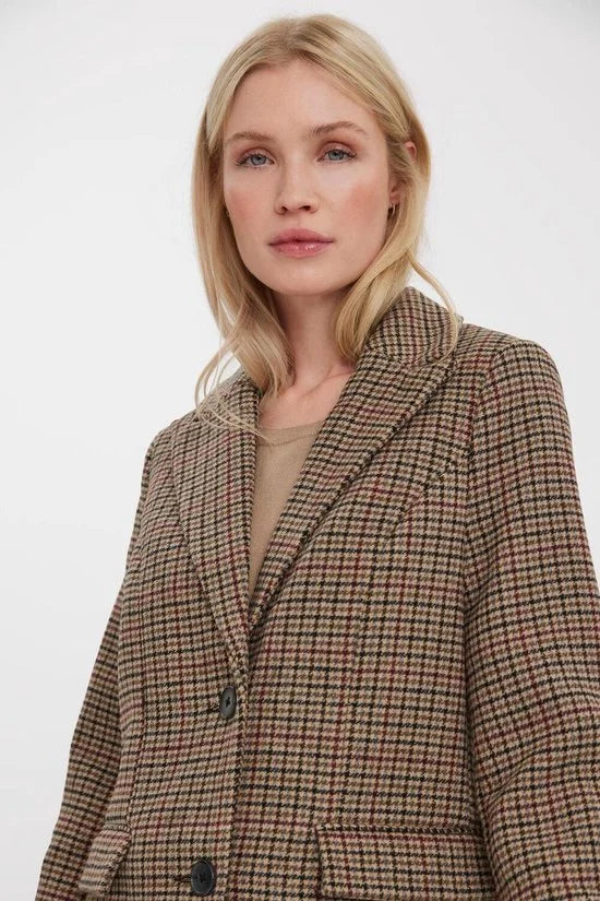 Vero Moda Jas Vmblast Check Long Wool Jacket Ga 10273533 Tan/houndstoot Dames Maat - S