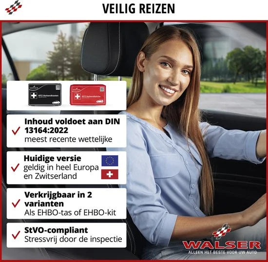 Walser Eerstehulpkoffer auto rood volgens DIN 13164:2022, eerstehulpkoffer auto, eerstehulptas