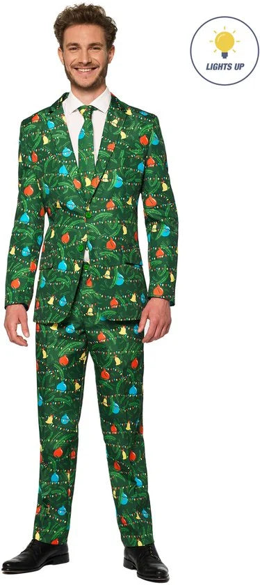 Suitmeister Christmas Green met lichtjes - Mannen Kerst Kostuum - Kerstpak - Kerst - Groen - Maat M