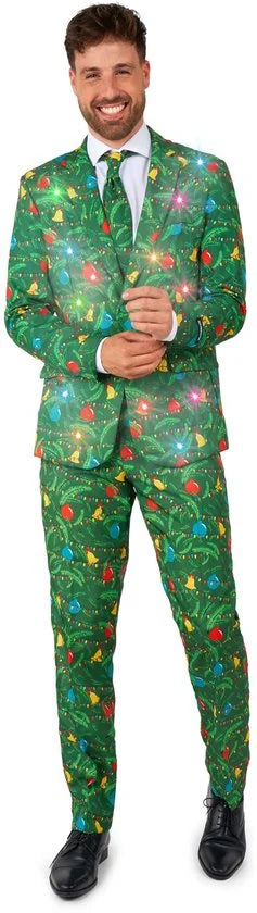 Suitmeister Christmas Green met lichtjes - Mannen Kerst Kostuum - Kerstpak - Kerst - Groen - Maat M
