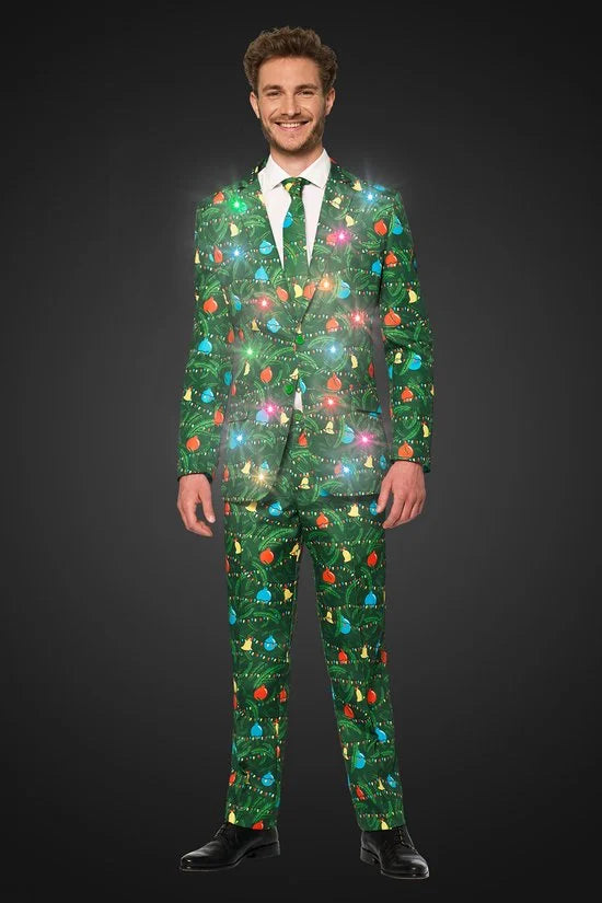 Suitmeister Christmas Green met lichtjes - Mannen Kerst Kostuum - Kerstpak - Kerst - Groen - Maat M