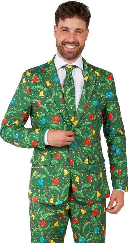 Suitmeister Christmas Green met lichtjes - Mannen Kerst Kostuum - Kerstpak - Kerst - Groen - Maat M