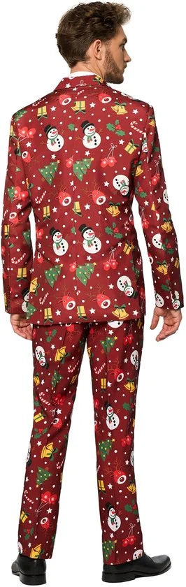 Suitmeister Christmas Red Icons met lichtjes- Verkleedpak - Heren Kerstpak - Kerst Outfit - Rood - Maat L