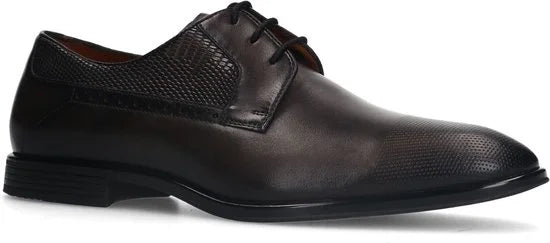 Manfield - Heren - Zwarte leren veterschoenen - Maat 40