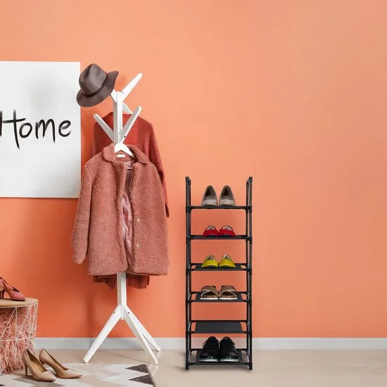 schoenenrek - 6 etages - 106 x 33 x 33 cm - smal - steeksysteem - zwart-grijs